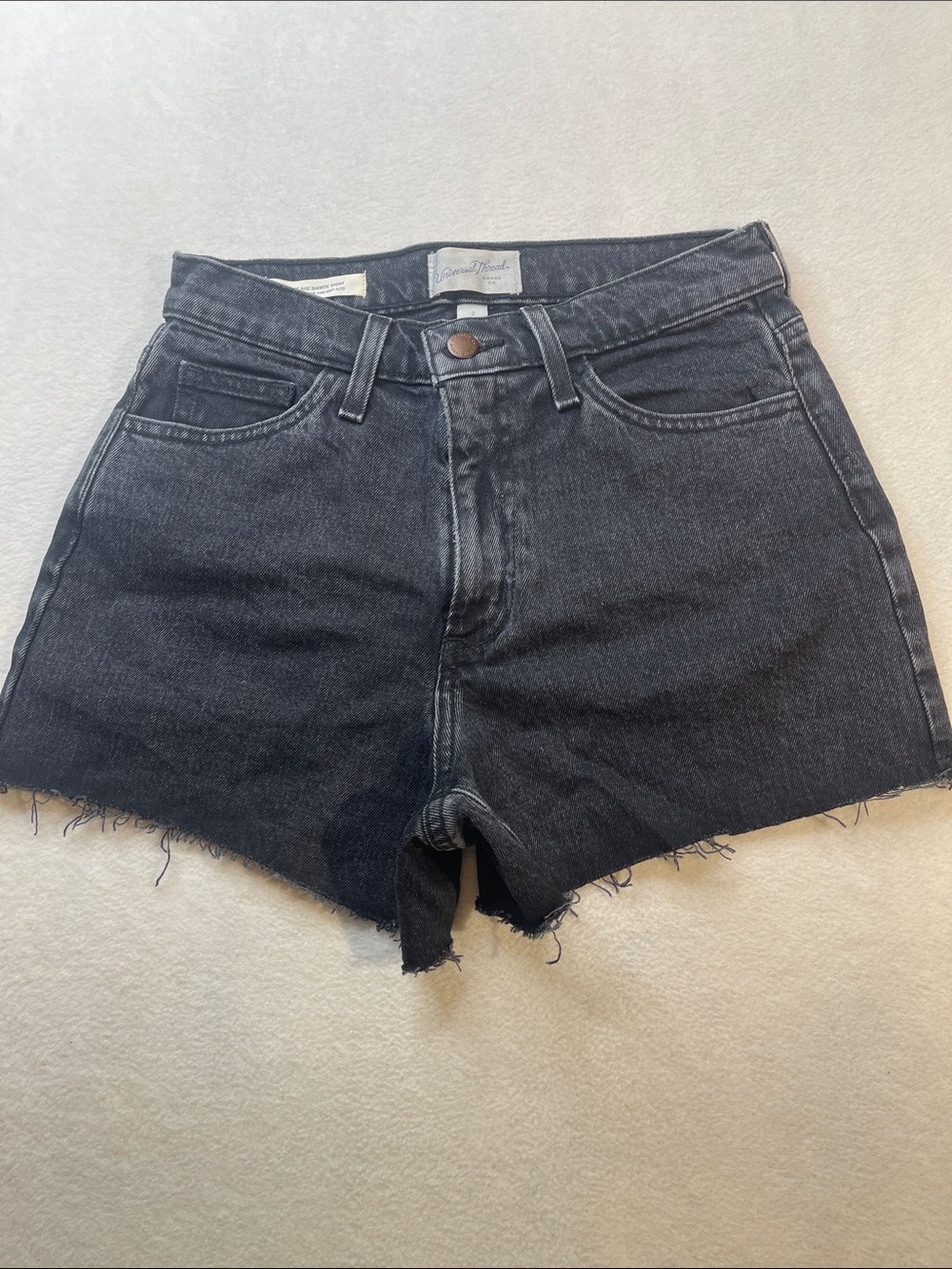 Universal Thread Black HighEST -Rise Frayed Denim SHORTIE SHORTS WOMENS SIZE 2